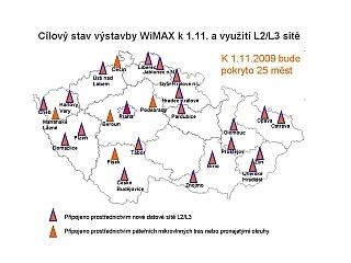 Mapka plánovaného pokrytí signálem ČRa WiMAX na konci podzimu. 